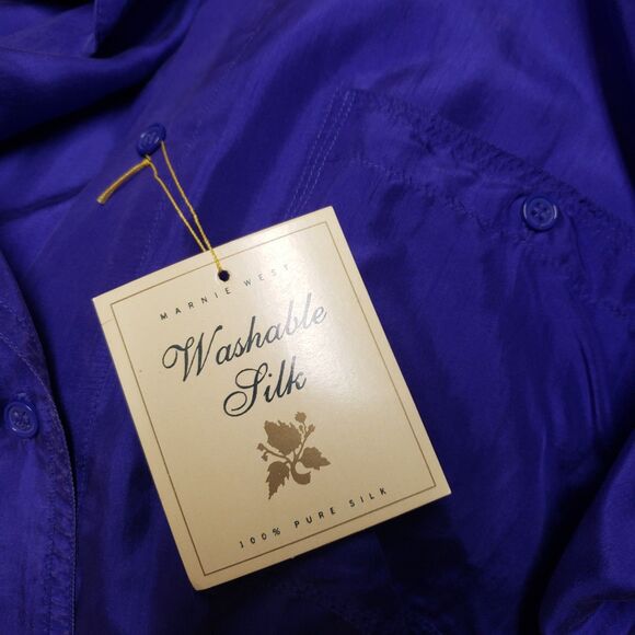 Marmie West Women’s 100% Silk Button-Up Shirt Deep Purple Long Sleeve Size M NWT - Picture 13 of 13